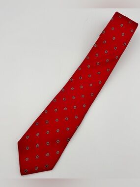Christian Dior Silk Red Blue Yellow Polka Dot Designer Men's Tie Silk 1980’s VTG